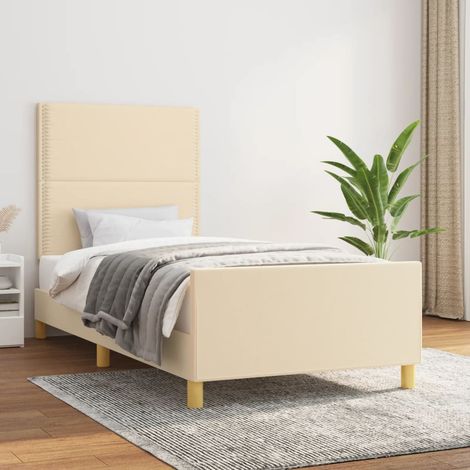 Cadre de lit sans matelas crème 90x190 cm tissu (1/5)