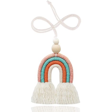 lot De 1 Voiture Arc-en-ciel En Dentelle  Suspendre Avec Des Perles En Bois (rose) Pour Dcoration De Voiture Murale. (1/5)