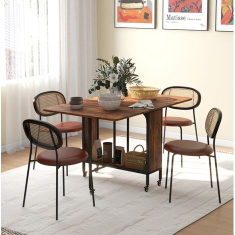 Mesa de comedor plegable 130x80x74 cm marrón rústico en madera con ruedas y almacenamiento (1/5)
