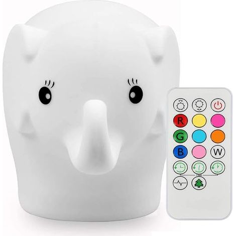 Veilleuse Enfant Lampe Eléphant Silicone Souple Lampe Chevet 9 Couleurs Rechargeable Télécommande LED Veilleuse pour Cadeau Noël / Bureau / Chambre à Coucher / Salon / Extérieur (1/5)