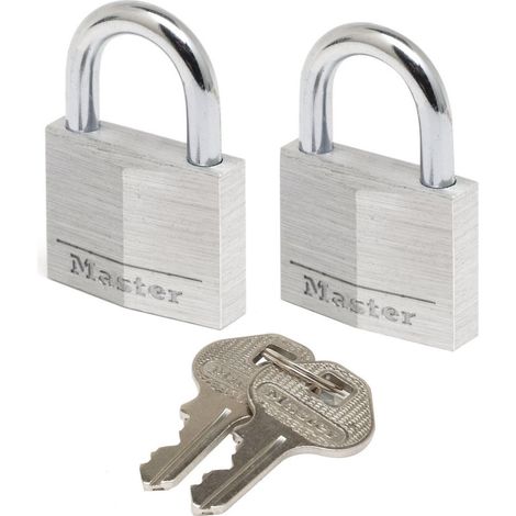 Juego de 2 candados de aluminio con llave, MASTER LOCK, 30 mm de largo. MASTER LOCK (1/3)