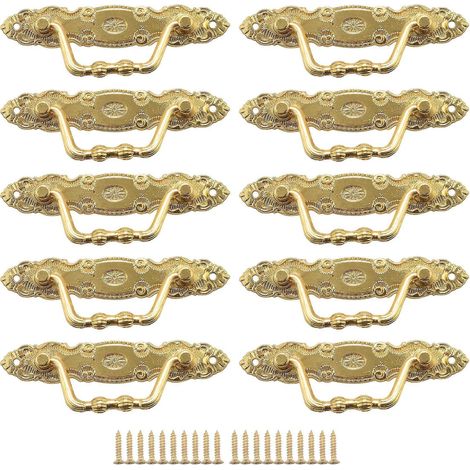 Set aus 10 antiken Zinklegierungsgriffen für Möbeltüren und Schubladen, goldfarben. (1/5)