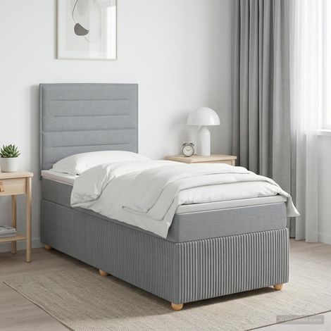 vidaXL Lit boxspring avec matelas Gris clair 90 x 190 cm Tissu (1/5)