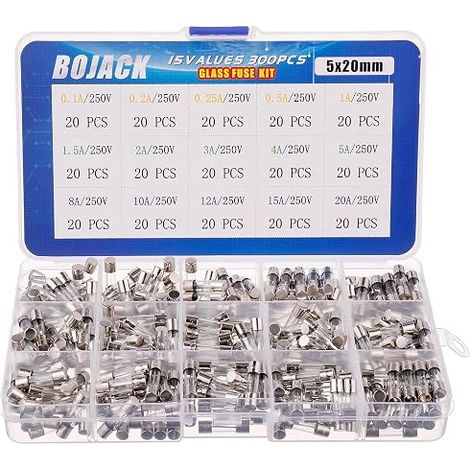 5x20mm Fast Blow Glass Fuse Assortment Kit 250V 0.1 0.2 0.25 0.5 1 1.5 2 3 4 5 8 10 12 15 20A Packing in a transparent plastic box (1/4)