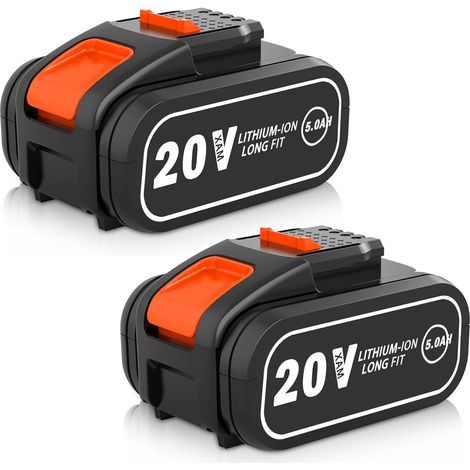 Lot de 2 batteries de rechange 5,0 Ah pour outils Worx 20 V - Compatible avec WA3553, WA3551, WA3572, WX390, WX176, WX178, WU268, WX166.4, WX372.1, WX800, WG2 59E (1/5)