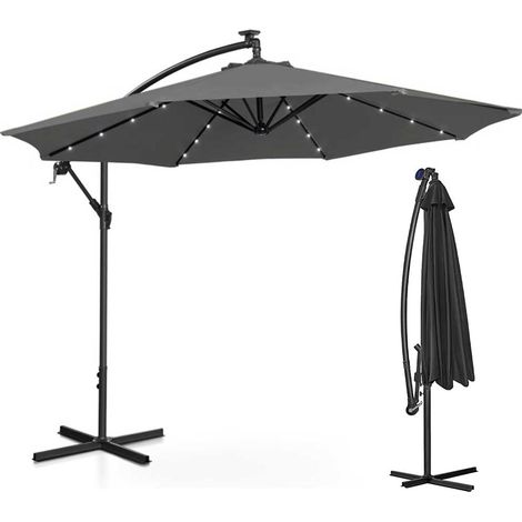 Ombrellone Giardino 3mt con Luce LED Solare Palo Decentrato con Carrucola Grigio (1/5)