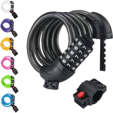 Antivol de vélo, antivol à combinaison 5 chiffres haute sécurité réinitialisable, câble antivol robuste - Noir (1/5)