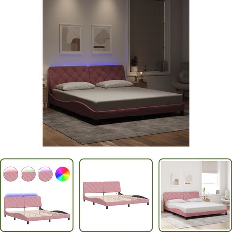 LED - Bettgestell mit LED ohne Matratze Rosa 180x200 cm Samt (1/5)