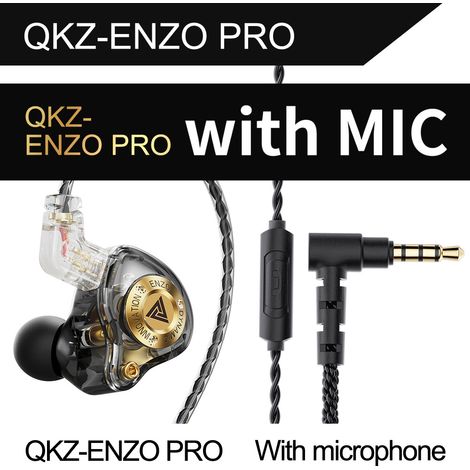 Écouteurs intra-auriculaires QKZ-ENZO PRO avec câble détachable et microphone, basses profondes, isolation phonique, idéaux pour la musique et les jeux mobiles. (1/5)