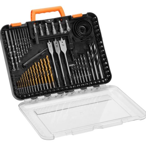 Coffret de 100 forets et embouts de vissage, idéal pour percer et visser le bois, le métal et le ciment. Coffret de rangement inclus. (1/5)