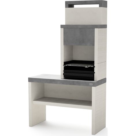 TUOZI - Barbacoa de Obra para Leña y Carbón Modelo PLAN 2 (Gris/Blanco - 110 x 47 x 192 cm) REF: 8036 - Uso en Exteriores (1/3)