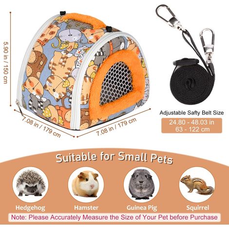 Hamster Lits, Portable Petit Animal Hideaway Bed avec Sangle Détachable, Respirant Entrée à Glissière Double Face Sac de Voyage, Chaud Lits Animaux pour Hamster, Hérisson, Chinchilla, Lapin