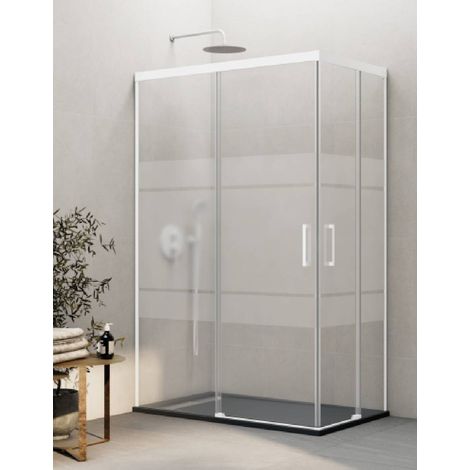 Mampara de ducha angular 2+2 BASIC 95x70 cm cristal Frost perfil blanco (1/5)