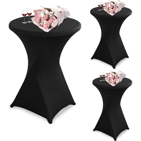 Housse de Table Extensible en Spandex - Nappe Ronde Haute pour Cocktail, Mariage et Banquet - Lavable avec Pochette Antidérapante, Noir, Ø60-85cm (1/5)