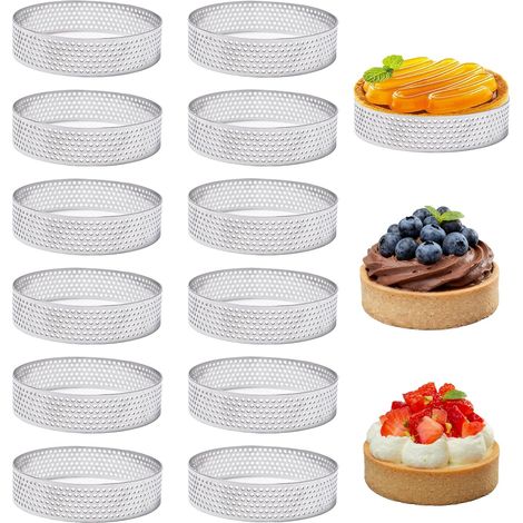 12 x 6 cm Stainless Steel Perforated Tart Circle, DIY Cake Baking Mould for Cakes, Mousses, Muffins (1/5)