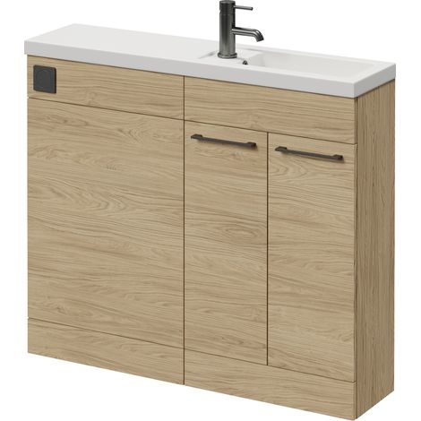 Napoli 250 Light Oak 1000mm 2 Door Vanity Unit Toilet Suite with Square Silvo Basin - 1000mm - Gunmetal Grey 160mm HandleWithout Kingston Toilet Pan