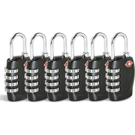Cadenas pour valises - Lot de 6 cadenas de sécurité à combinaison à 4 chiffres pour valises et bagages - Noir (1/5)