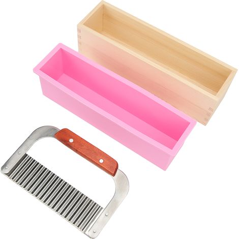 Moule à savon en bois pour pain, comprenant 1 moule en silicone et 1 coupe-savon ondulé, idéal pour les débutants souhaitant fabriquer eux-mêmes leur savon.