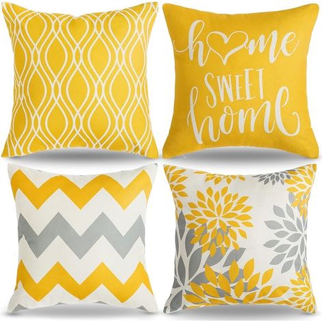 Housse de Coussin Géométrique Jaune, 45x45 cm, Décor Moderne pour Canapé, Salon, Chambre, Intérieur (1/4)