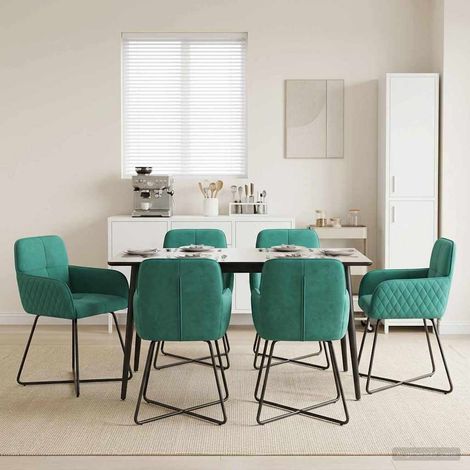 Lot de 6 chaises de salle à manger en velours turquoise avec accoudoirs, 59 x 56,5 x 86 cm - PANGIVO (1/5)