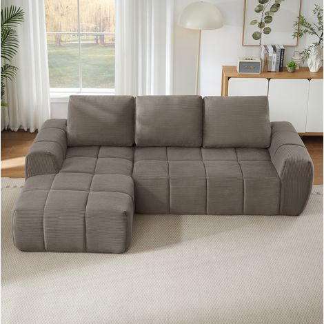 Komprimiertes Ecksofa mit abnehmbaren Kissen, ohne Montage, in Cordvelours grau (1/5)