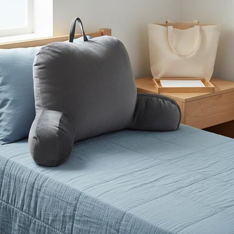 Lesekissen fürs Bett, Rückenkissen, Armlehnen, ergonomische Rücken- und Nackenstütze, weiche Füllung, Tragegriff, ideal zum Lesen, Serie, Schlafzimmer, Wohnzimmer, Rauchblau