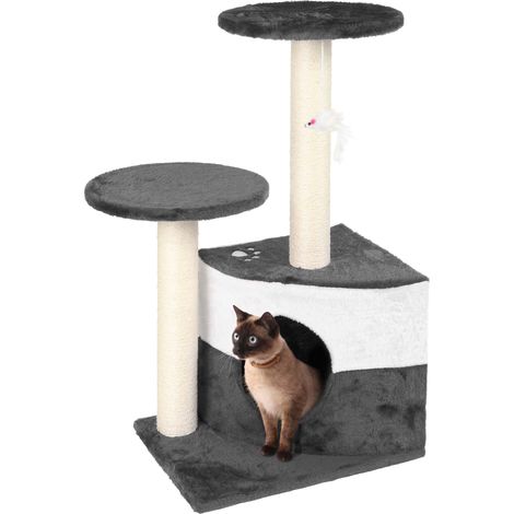 Wiltec Kratzbaum in Grau 71 cm hoch, Katzenkratzbaum mit zwei Plattformen, Katzenbaum mit Höhle und Spielball, Kletterbaum für Katzen