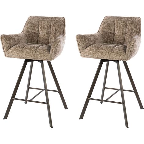 Lot 2 chaises bar pivotantes tissu texturé champagne + bronze - JORDI (1/5)