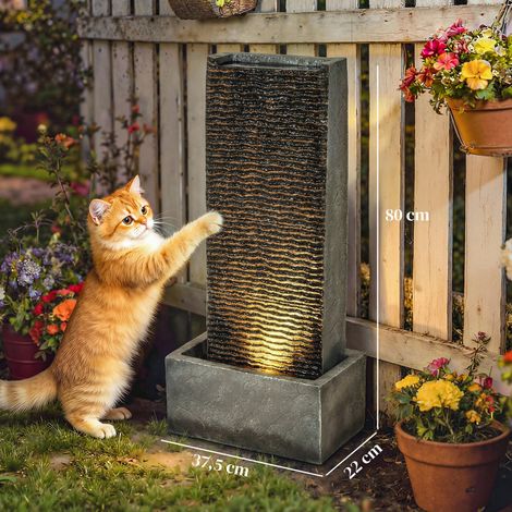 Fontaine de jardin à 2 niveaux avec éclairage LED et pompe, aspect granit, 37,5 x 22 x 80 cm (1/5)