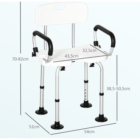 Chaise douche antidérapante 136 kg hauteur réglable accoudoirs ajustables charge