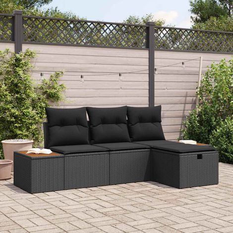 Gartensofa-set mit Kissen 4 pcs Schwarz Poly-Rattan (1/5)