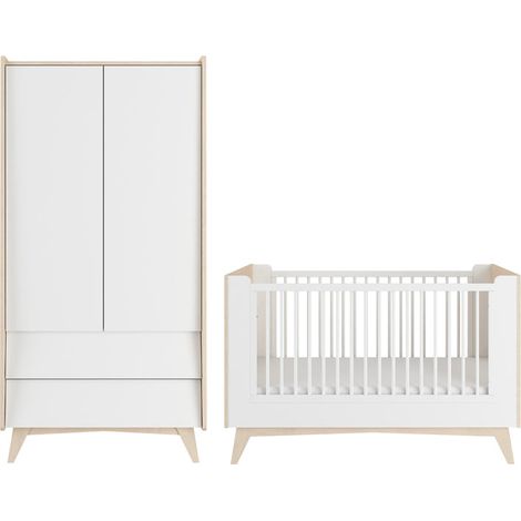 Lettino evolutivo 70x140 e armadio a 2 ante Bellamy So Sixty bianco e legno (1/5)