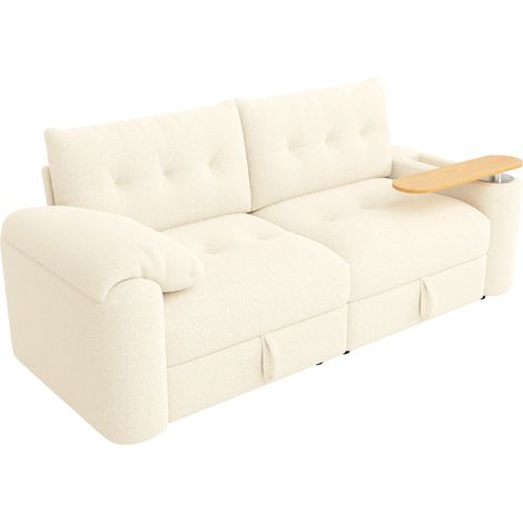 Modulares Teddy-Sofa in Beige mit Stauraum und integriertem Tisch 207,5 x 80 x 87 cm (1/5)