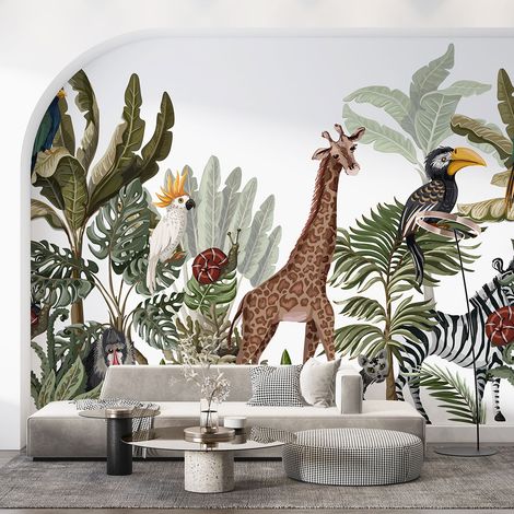 Papier peint panoramique Enfants - Animaux de la Jungle - 130 cm x 109 cm (1/3)