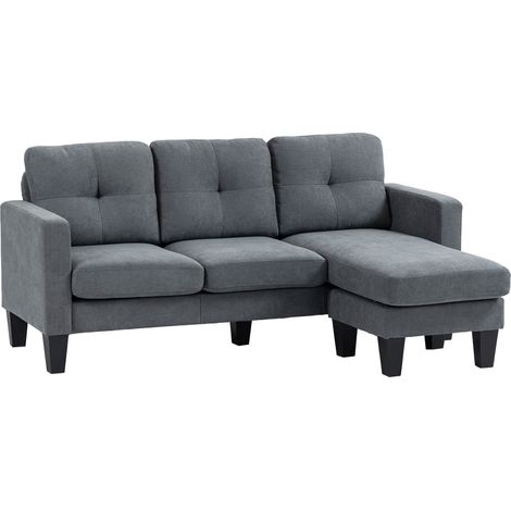 3-Sitzer-Ecksofa mit umkehrbarer Chaiselongue (rechts oder links), Wohnzimmer, hoher Komfort, gesteppte Rückenlehne, grau
