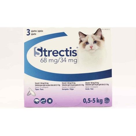 CEVA Pipetas Antiparasitarias STRECTIS GATO 0-5 kg, Fipronilo 68 mg/ (S) metopreno 34 mg, Caja 3 pipetas