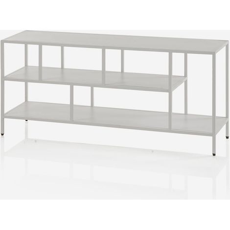 Robuster Metall-TV-Ständer mit Ablagen im Industriedesign – Angie - Weiß