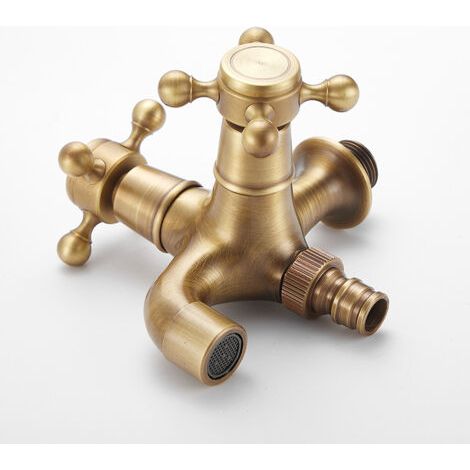 Poignée de robinet multifonctionnelle en laiton antique pour buanderie, salle de bain, machine à laver, robinet de jardin, robinet double long, robinet d'eau froide (1/4)
