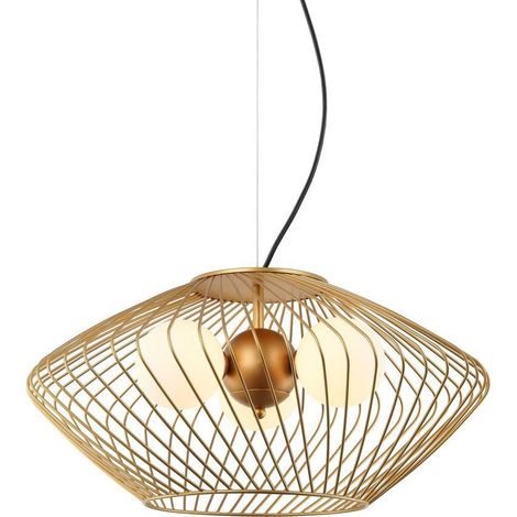 Italux Zeno - Pendente a sospensione moderno dorato a 3 luci con oro, paralume bianco, G9 (1/3)