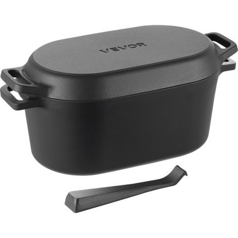 Horno Holandés de Hierro Fundido Esmaltado de 3,31 L, para Hornear Pan de Masa Madre, Olla Robusta con Tapa y Asas, hasta 260 °C, para Guisos, Cocinar y Freír, Negro, 330 x 170 x 150 mm (1/5)