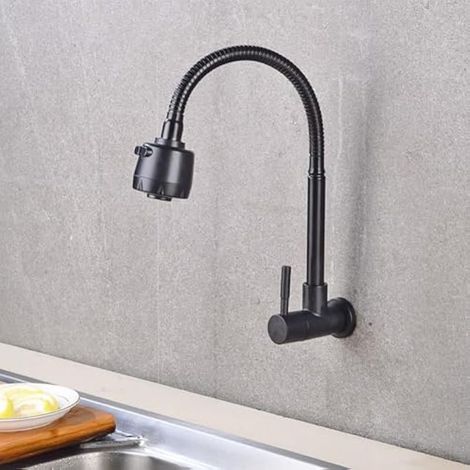 Robinet de cuisine à eau froide simple, robinet d'évier en acier inoxydable, flexible pour eau froide, montage mural, deux modes d'utilisation, diamètre du tuyau de robinet G1/2". (1/3)