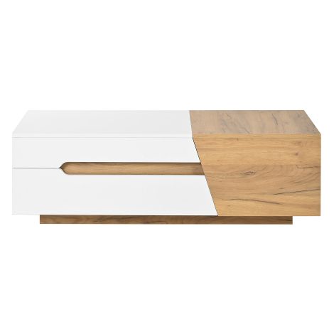 Table basse coulissante MDF blanc et bois 120x50x37,5 cm, rangement