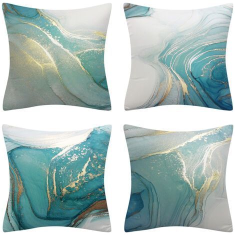 Lot de 4 taies d'oreiller bleu sarcelle Turquoise et gris doré taies d'oreiller peinture d'art abstrait marocain taie d'oreiller pour chambre canapé salon décor voiture 18 x 18 pouces (1/5)