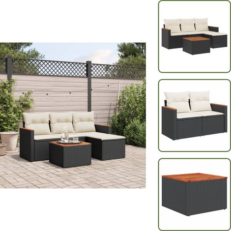 The Living Store 5-tlg. Garten-Sofagarnitur mit Kissen Schwarz Poly Rattan - Gartentisch (1/5)
