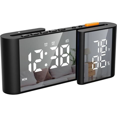 Radio-Réveil Numérique pour Chambre - Grand Écran LED avec Variateur de Luminosité, Radio FM de Chevet avec Minuteur de Sommeil, Affichage de la Température, Volume Réglable, Fonction Snooze - Port US (1/4)