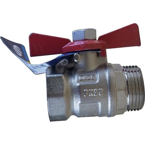 Vanne à sphère PN25 NILE VA25 NI FREE inox ACS Manette Papillon rouge Mâle/Femelle 1" (26/34) - Arco