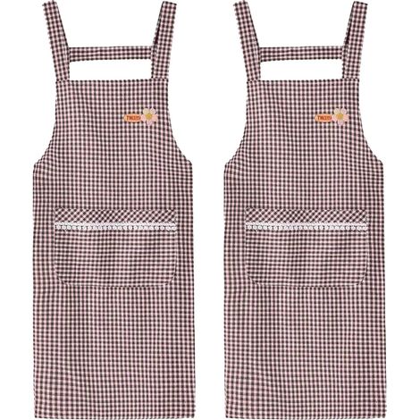 Lot de 2 tabliers en coton, poche avant, sangle réglable, cuisine, adultes (1/5)