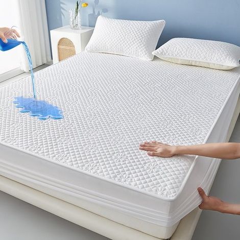Coprimaterasso + 2 federe, strato in TPU per un utilizzo impermeabile e traspirante, per materassi fino a 28 cm di spessore, motivo a rombi (1/5)