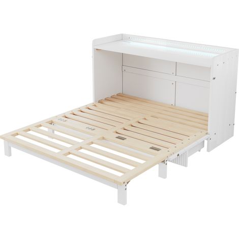 Letto armadio pieghevole 140x200 cm bianco con USB, presa e LED (1/5)