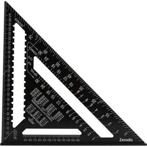 Triangle Règle d'Angle Rapporteur Outil de Mesure en Alliage d'Aluminium de Haute Précision 12 Pouces, Noir (1/2)